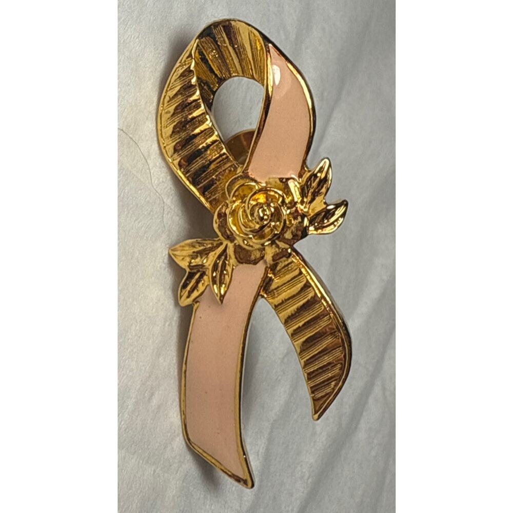 Vintage Avon Pink Ribbon Rose Detail Brooch/Pin PB146